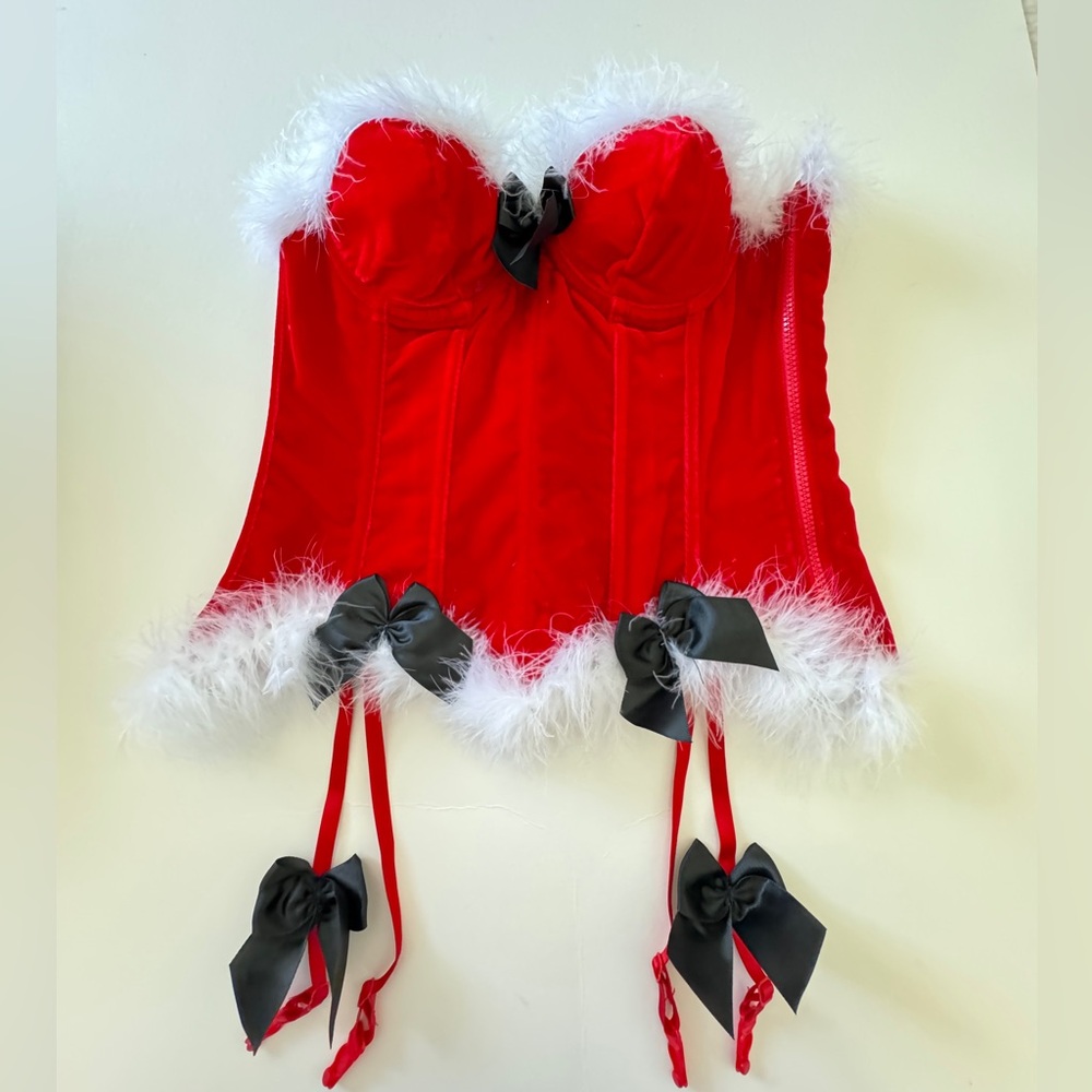 Santa Christmas corset top with garters, size small